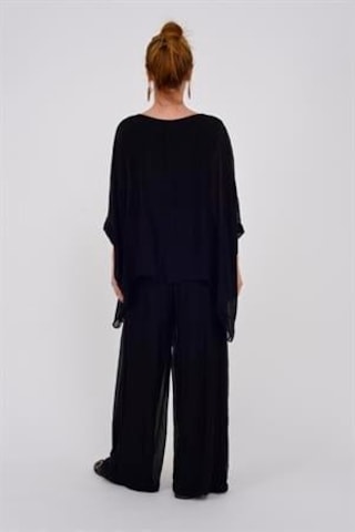 Bohem Stil İtalyan Yarasa Kol İpek Bluz & Pantolon Takım-8767 Siyah1 Siyah