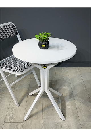 Mercan 2 Kişilik Yuvarlak Mutfak Yemek Masası Takımı 2+1 Beyaz Kazayağı Kumaş 60 Cm Beyaz Kazayağı 2'li