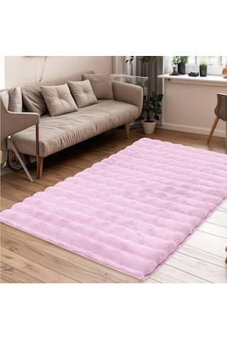 Aden Maya Peluş Halı / Tavşan Tüyü Dokulu / Kaymaz Tabanlı / Makinede Yıkanabilir Modern Halı / Mya Pudra / 80 X Çok Renkli