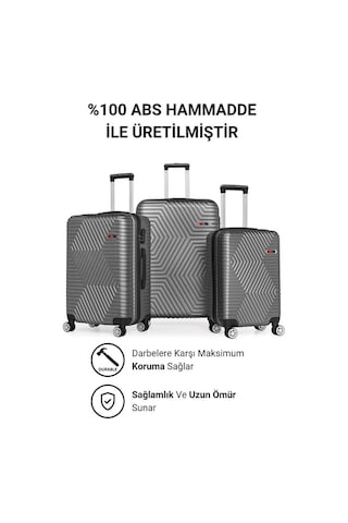 G&d Polo Suitcase Abs 3'lü Koyu Gri Lüx Valiz Seyahat Seti 600.02-set Koyu Gri