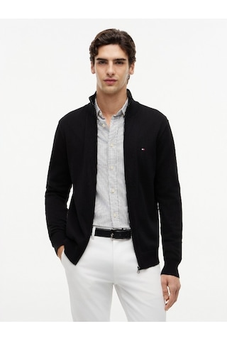 Tommy Hilfiger Essentıal Cotton Zıp Thru Erkek Siyah Kazak - Mw0mw36517