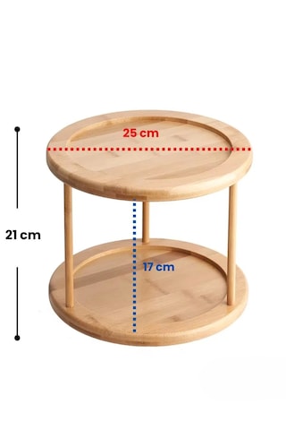 Bambu 360 Dönen 2 Katlı Baharatlık Düzenleyici Doğal, Şık Ve Fonksiyonel Mutfak Standı Bambu