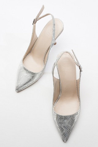 Luvishoes Orfo Gümüş Desenli Kadın Yüksek Topuklu Ayakkabı Gümüş