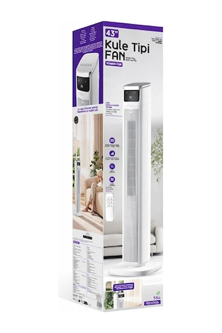 45w Akıllı Kule Fan Vantilatör 3 Kademeli Uzaktan Kumandalı Led Dokunmatik 43 İnç
