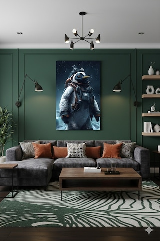 Astronot İmparator Penguen Uzay Görevi Bilim Kurgu Kar Fırtınası Konsept Sanat Cam Tablo