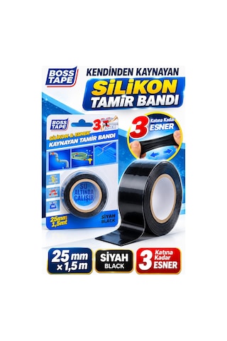 Kendinden Kaynayan Silikon Tamir Bandı Siyah 25 Mm 1,5 M 3 Kat Esnek, 8000 V Yalıtım