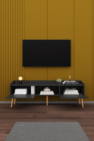 Asra Trend Tv Ünitesi Tv Sehpası T-28 %100 MDF Ayaklı Modern Medya Ünitesi Antrasit