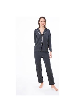 Antrasit Önden Düğmeli Pamuklu Kadın Pijama Takımı Antrasit