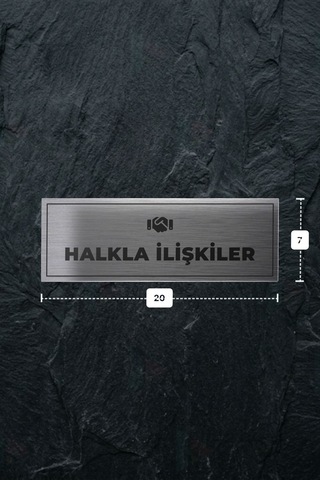 Halkla İlışkıler Yazılı - Metal - Gümüş Renk - Kapı İsimliği - 20x7 Cm