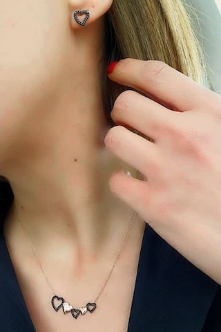 Siyah Oniks Taşlı 925 Ayar Gümüş Aşk Kombini-Standart