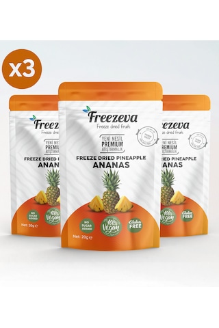 Freezeva 3'lü Paket Dondurularak Kurutulmuş Ananas Freeze Dried Ananas Freeze Dry Ananas Kurusu 3x20 Gr 20 G