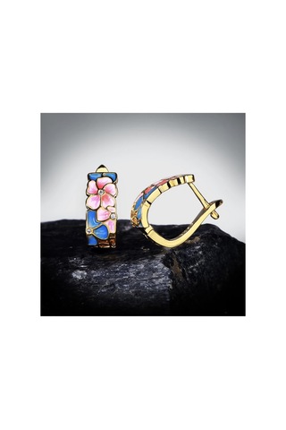 Glaze Blossom El Yapımı Emaye 925 Ayar Gümüş Özel Çiçekli Tasarım Kolye Küpe Seti Mavi - Yeşil