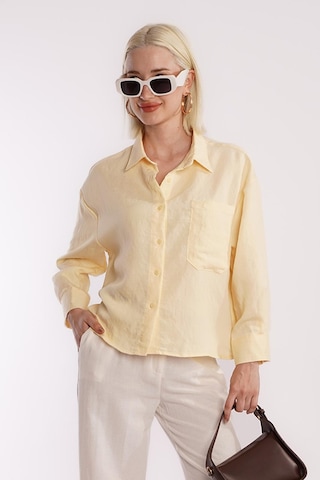 Madmext Sarı Çizgili Oversize Kadın Gömlek Mg2093 Sarı