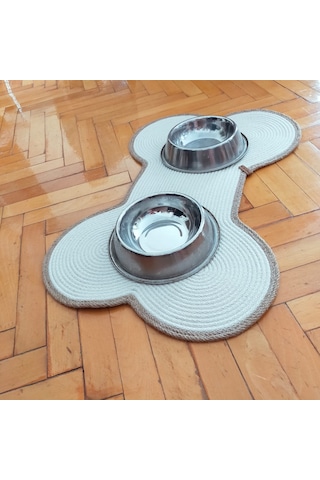 Krem-hasır Köpek Mama Paspası / Pamuk Kemik Şekli Mama ...