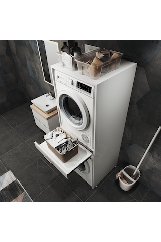 Aqua Bagno Voca Smartbox Çamaşır Ve Kurutma Makinesi Dolabı -çekmeceli Beyaz