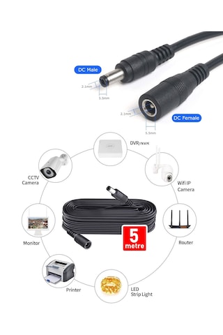 Concord Power Uzatma Kablosu 5 Metre Awg23 Erkek/dişi