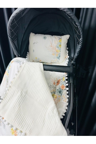 Carmen 90 100 Çift Katlı Pikeli Müslin Battaniye Yastık Ve Alt Açma 3lü Set - Krem Krem