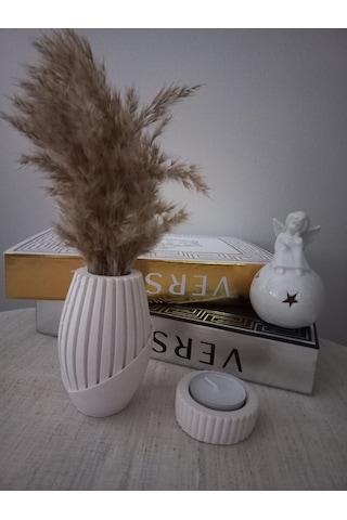 Beyaz İskandinav Pampas Vazo