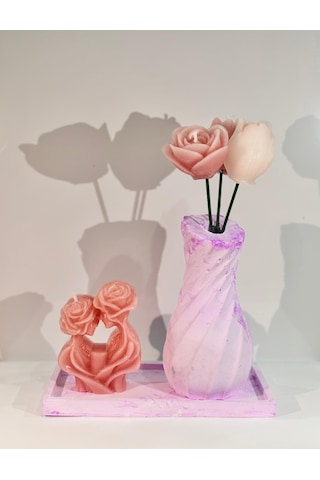 Pınk Love Candle-romantik El Yapımı Mum Pembe-krem-