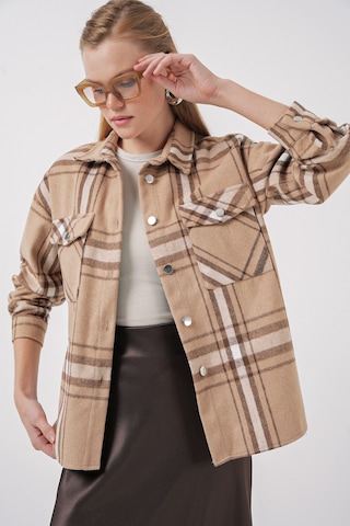 Bigdart 3854 Ekose Desen Çift Cepli Gömlek - Bisküvi