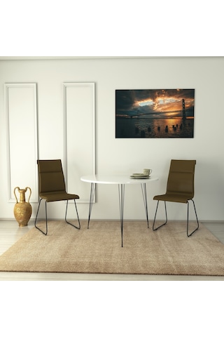 Pasific Home Sandalf Metal Ayaklı Yuvarlak Mutfak Masası Parlak Beyaz