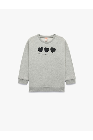 Koton Kalp Baskılı Uzun Kollu Bisiklet Yaka Pamuklu Sweatshirt Gri 6wmg10105ak Gri