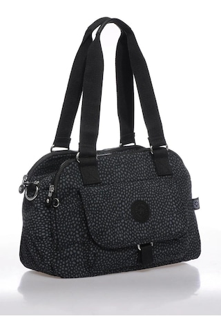 Smart Bags Orta Boy Çok Cepli Su Geçirmez Hafif Krınkıl Kumaş Kadın Omuz Çantası Puantiye Siyah