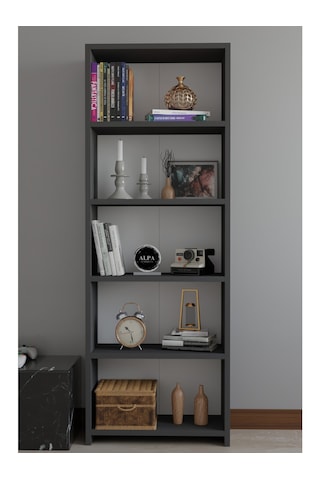 5 Raflı Kitaplık Dekoratif Çok Amaçlı Düzenleyici Raf 150 Cm Salon Çalışma Odası Raf Antrasit