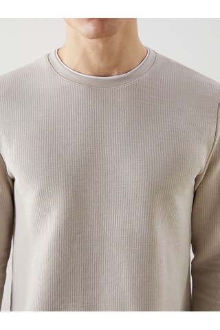 Lcwaıkıkı Classic Bej Bisiklet Yaka Uzun Kollu Erkek Sweatshirt