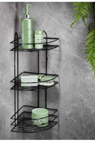 Köşelik Banyo 3 Raflı Siyah Metal Royaleks-56574 Çok Renkli