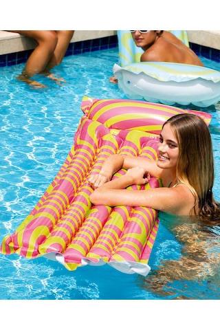 Neon Pembe Yeşil Dalga Desenli Şişme Deniz Yatağı 183x69 Cm Havuz Ve Plaj Yatağı Çok Renkli