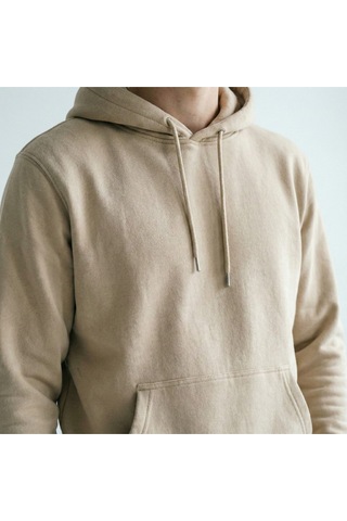 Hoxie Unisex Rahat Kesim Pamuklu Yumuşak Dokulu İçi Polarlı Basic Desenli Kapüşonlu Sweatshirt Bej