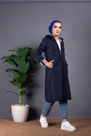 Sevitli İçi Çizgili Trençkot-lacivert-1296-lacivert Lacivert