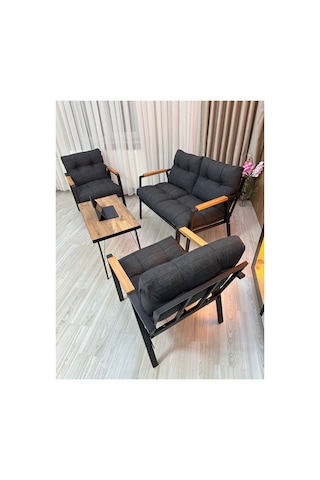 Houseart Menekşe Balkon, Bahçe,teras,cafe - Salon - Metal Kanepe Koltuk Takımı - 2 1 1 Sehpa Antrasit