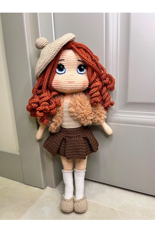 El Yapımı Amigurimi Bukle Saçlı Kız Bebek&hediyelik Oyuncak 40 Cm