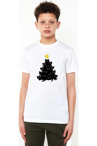 Meowy Christmas Beyaz Çocuk Bisikletyaka Tshirt Beyaz