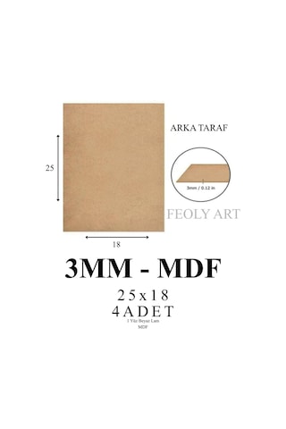 3 Mm 25x18 Mdf Plaka 4 Adet - Pasta Altlığı, Hobi, Maket, Ahşap El Sanatları İçin Uygun