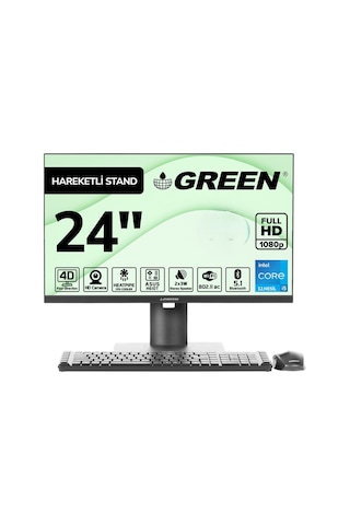Green GT24 i5-12400 16 GB 512 GB SSD 24" W11 All In One Masaüstü Bilgisayar Siyah