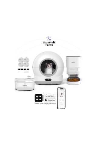 Xenon Smart Akıllı Kameralı Kedi Tuvaleti, Mama Kabı Ve Su Pınarı 4'lü Pet Ürünleri Seti