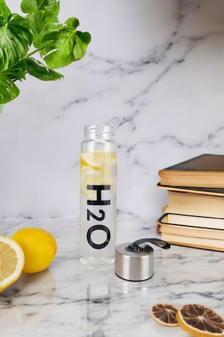 H2o Borosilikat Metal Kapaklı Cam Matara 450 Ml C1-1-18