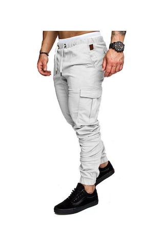 Erkek İlkbahar Ve Sonbahar Uzun Pantolon Moda Günlük İpli Elastik Pantolon Düz Renk Cepli Pantolon Yeşil