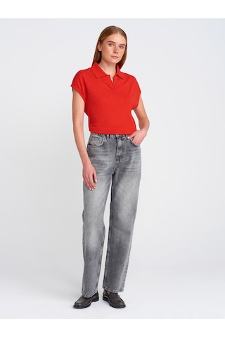 Dilvin 71772 Kar Yıkama Denim Mom Pantolon-antrasit Antrasit