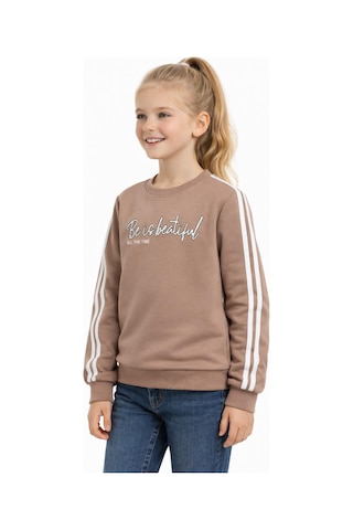 Kız Çocuk Kol Şeritli Sweatshirt Bgl-st05269 Bej