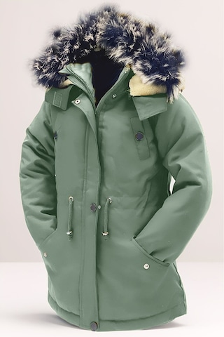 Asortix Unisex Kız/erkek Çocuk Kışlık Kanvas Kumaş Büzmeli Diz Üstü Içi Kürk Kapüşonlu Kaban Mont-mnt-0005 Mint Yeşil