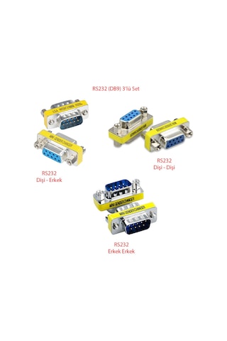 Rs232 Dişi Erkek Çevirici Set Db9 Rs232 9 Pin Dişi Erkek Çevirici 3'lü Set