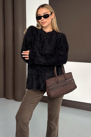 Olcay Oversize Tüylü Soft Kazak Siyah 8270
