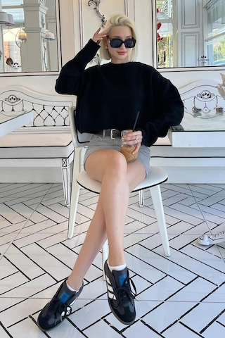 Madmext Siyah Bisiklet Yaka Crop Kadın Kazak Mg2166 Siyah