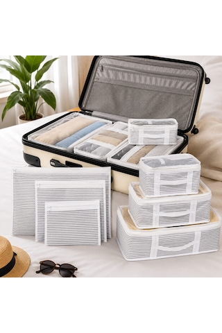 Forzacase 6 Lı Beyaz Çizgili Valiz Düzenleyici Bavul Içi Organizer Set, Seyahat Hurcu - Fc816