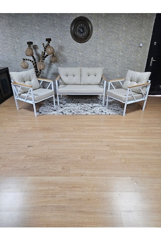 Beyaz Boyalı Bahçe - Balkon - Mutfak Çay Seti Takımı Bahçe Koltuk 001