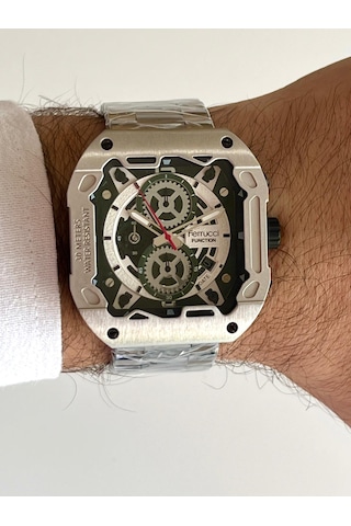 Ferrucci Kare Kadran Gümüş&yeşil Renk Fonksiyonları Aktif Takvimli 45mm Kasa Çap Erkek Kol Saati Yeşil